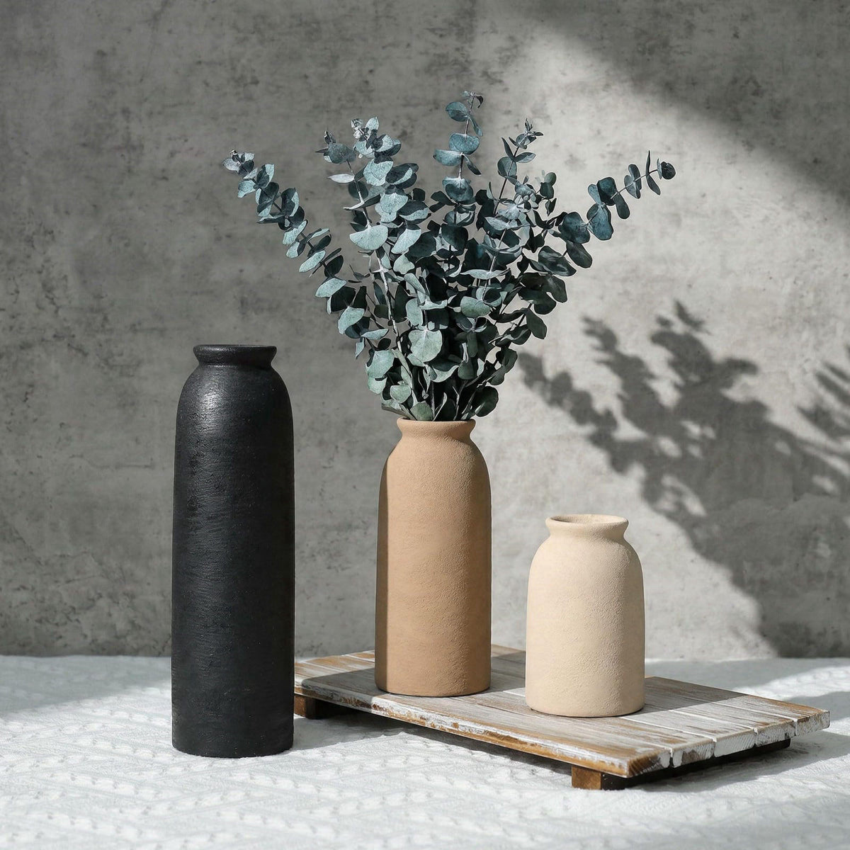 FancyPlus Ceramic Vase Set of 3, Small Flower Rustic Vase Home Decor Neutral Modern Farmhouse Boho Pampas Pottery Vases 