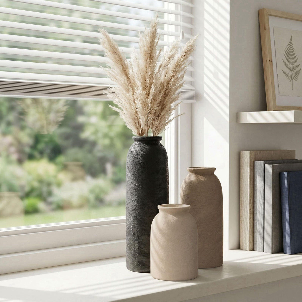 FancyPlus Ceramic Vase Set of 3, Small Flower Rustic Vase Home Decor Neutral Modern Farmhouse Boho Pampas Pottery Vases 