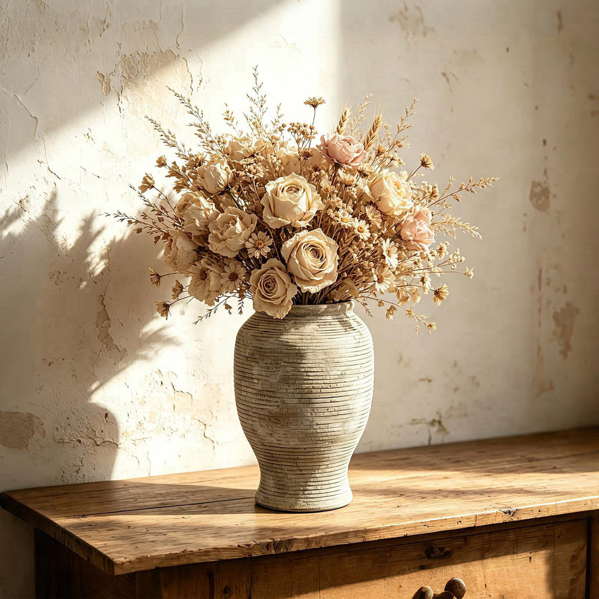 LISE Mused 9 Inch Ceramic Flower Vase, Rustic Farmhouse Wabi Sabi Pottery – packaging and label