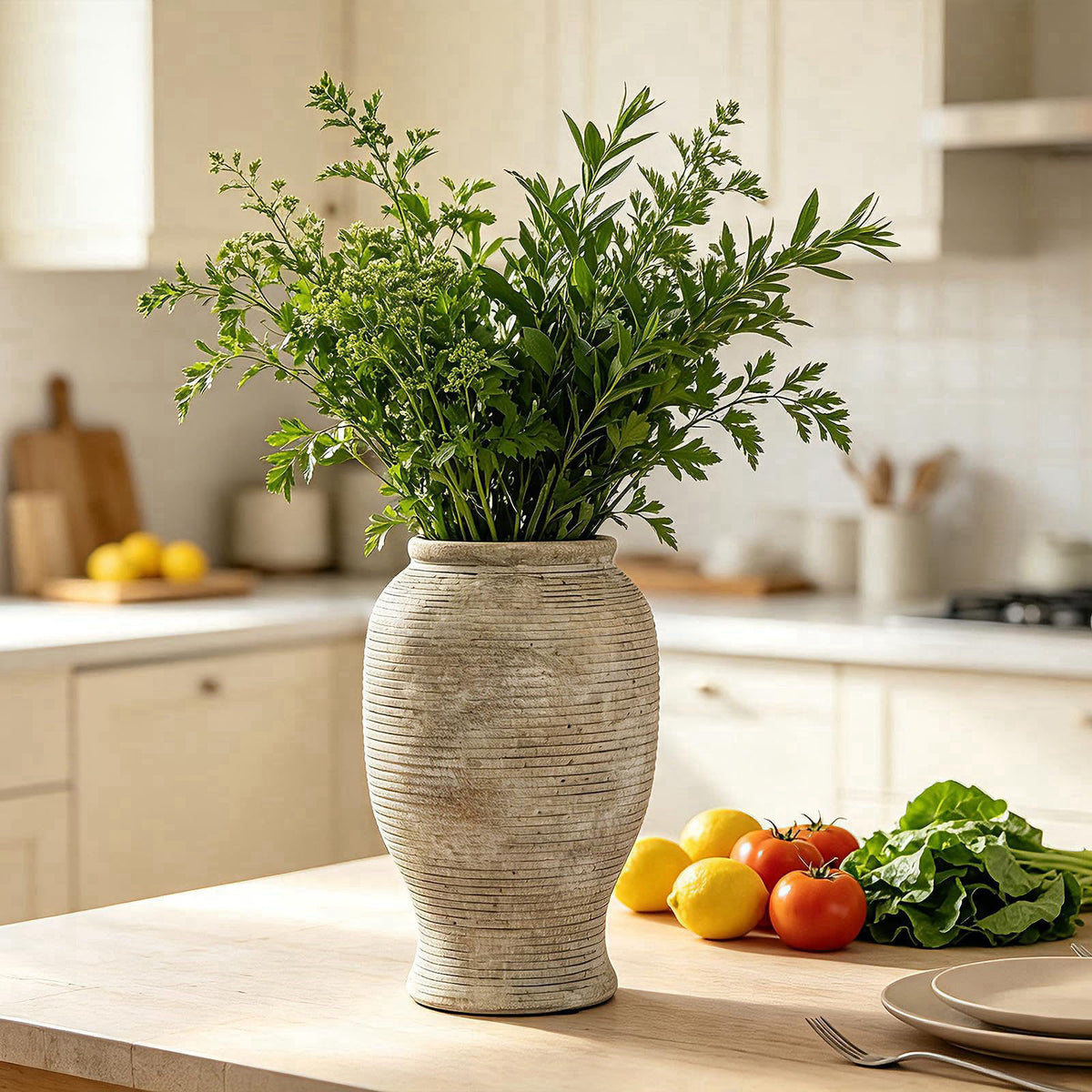LISE Mused 9 Inch Ceramic Flower Vase, Rustic Farmhouse Wabi Sabi Pottery – alternate angle