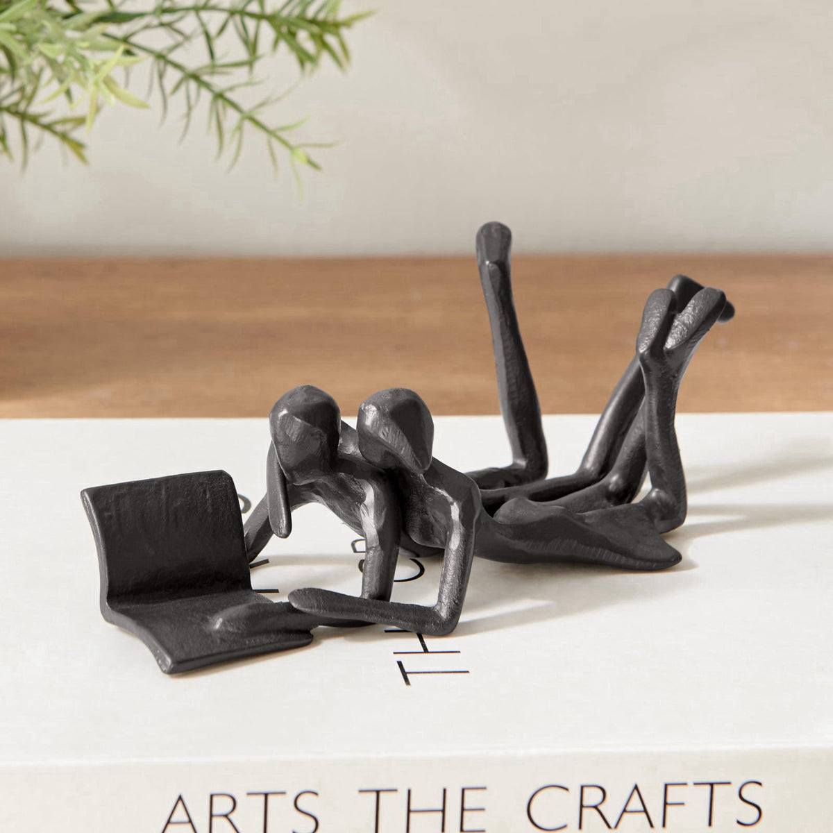 Danya B Brown Cast Iron Abstract Couple Reading Book Together Sculpture - Tabletop Figurine for Desks or Shelves – close