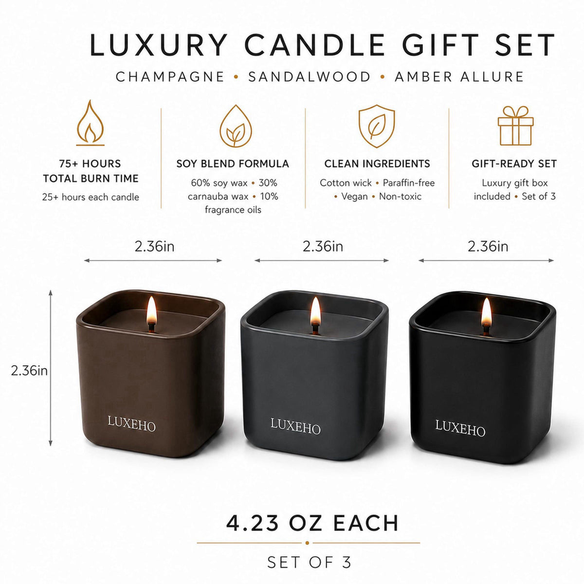 Luxury Scented Candle Gift Set, 3-Pack Soy Candles for Home by LUXEHO – alternate angle