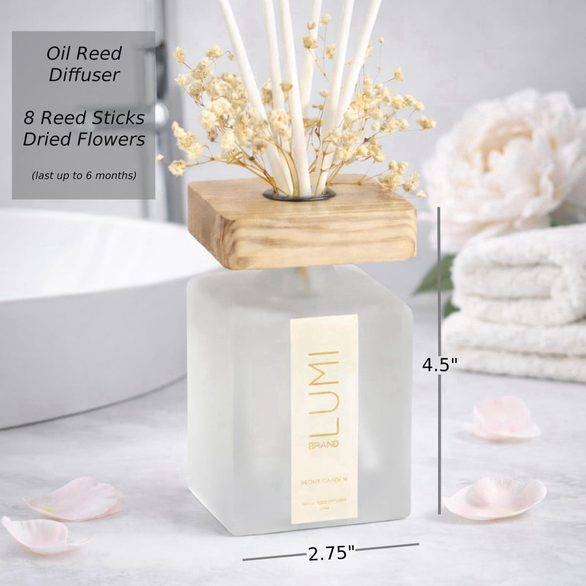 Lumi Brand Luxury Aroma Gift Set | Peony Garden Scent - Reed Diffuser (200ml), Wood Wick Soy Candle (200g), Room Spray (