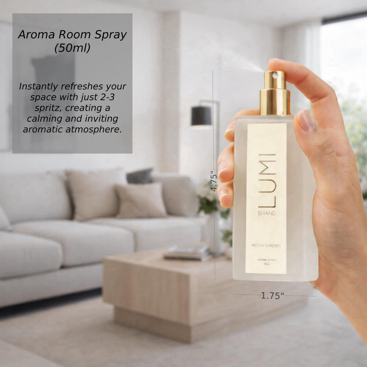 Lumi Brand Luxury Aroma Gift Set | Peony Garden Scent - Reed Diffuser (200ml), Wood Wick Soy Candle (200g), Room Spray (