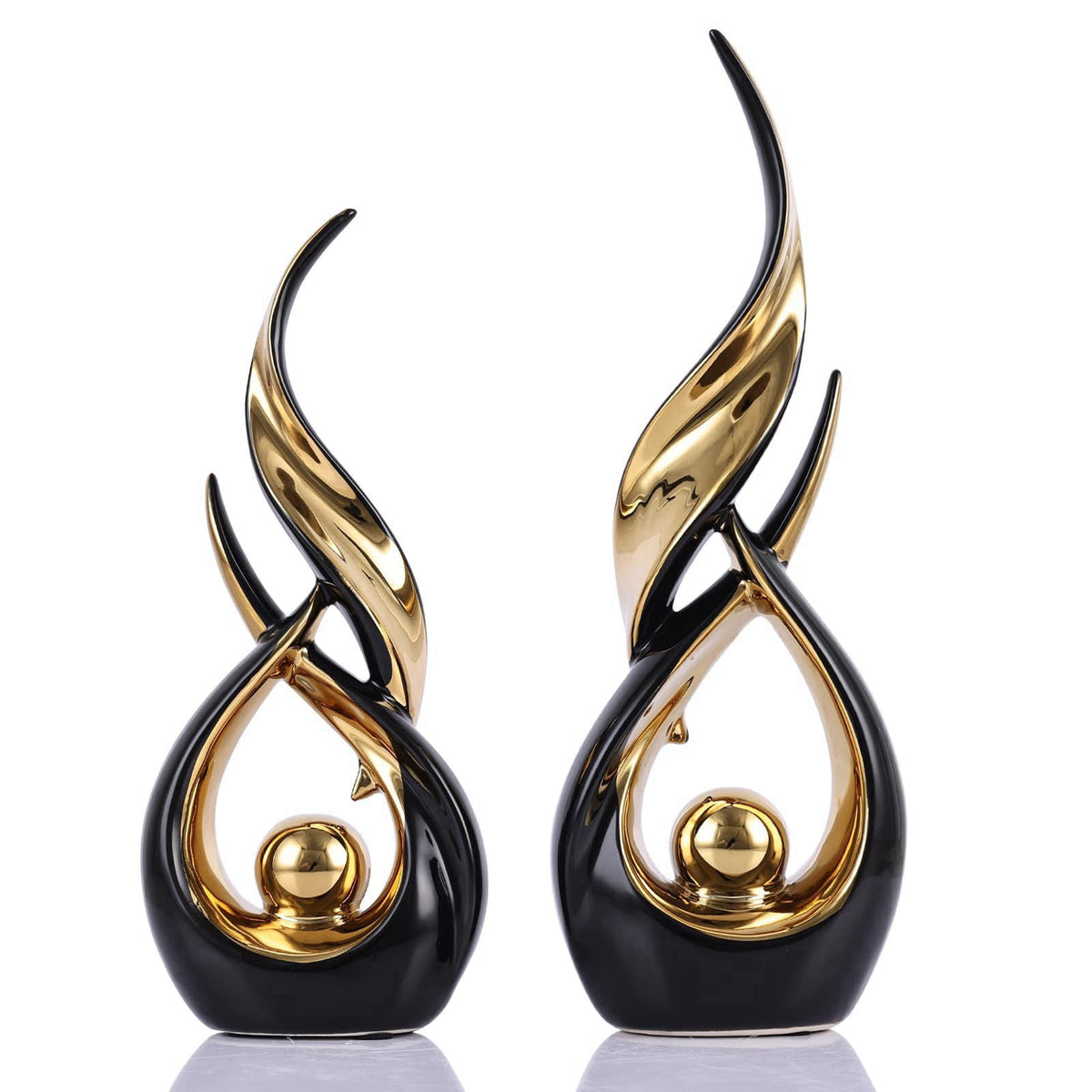 DOVDOV 2-Piece Abstract Black and Gold Home Decor, Ceramic Abstract Sculpture, Modern Artwork, Suitable for Room Coffee 