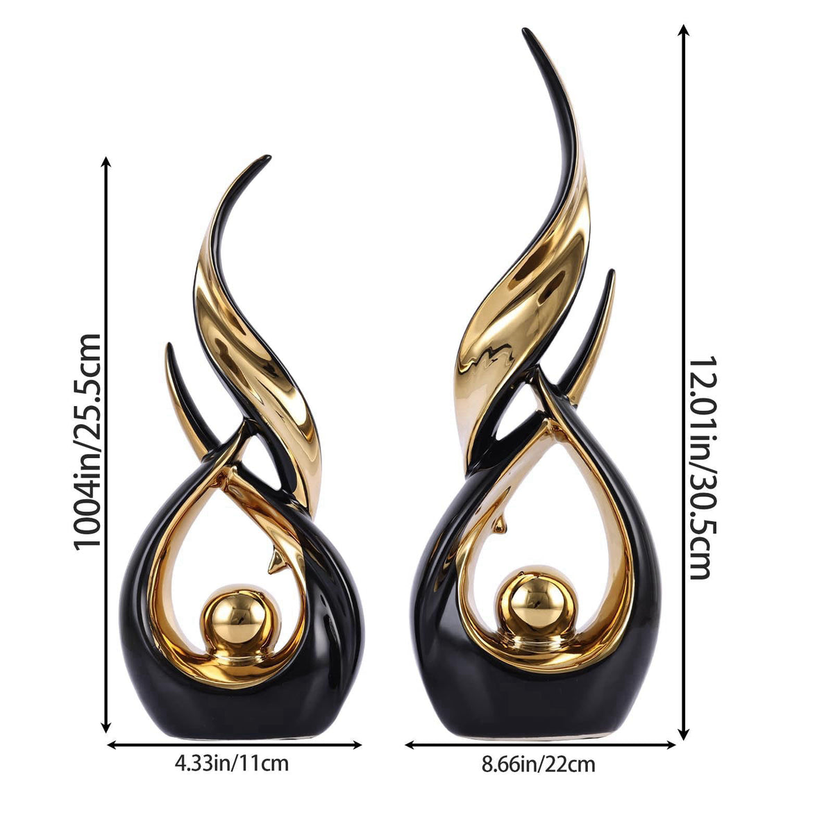 DOVDOV 2-Piece Abstract Black and Gold Home Decor, Ceramic Abstract Sculpture, Modern Artwork, Suitable for Room Coffee 