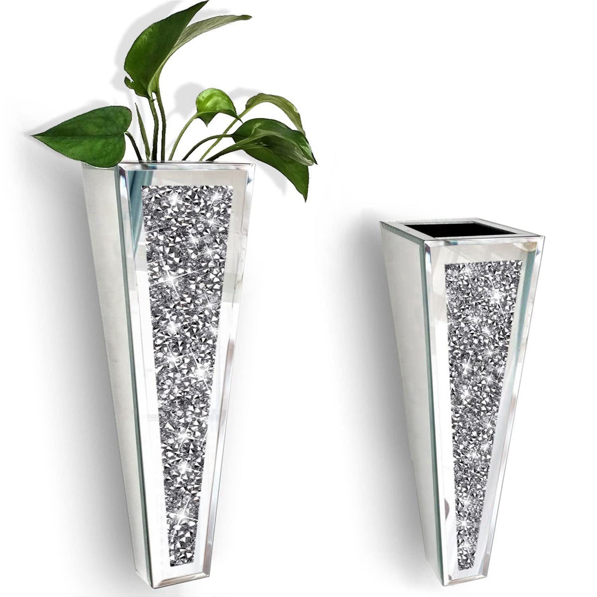 XIHACTY Flower Vase Crushed Diamond Mirrored Hanging Planter& Geometric Decor Mirrored Container,Silver Decorative Mirro