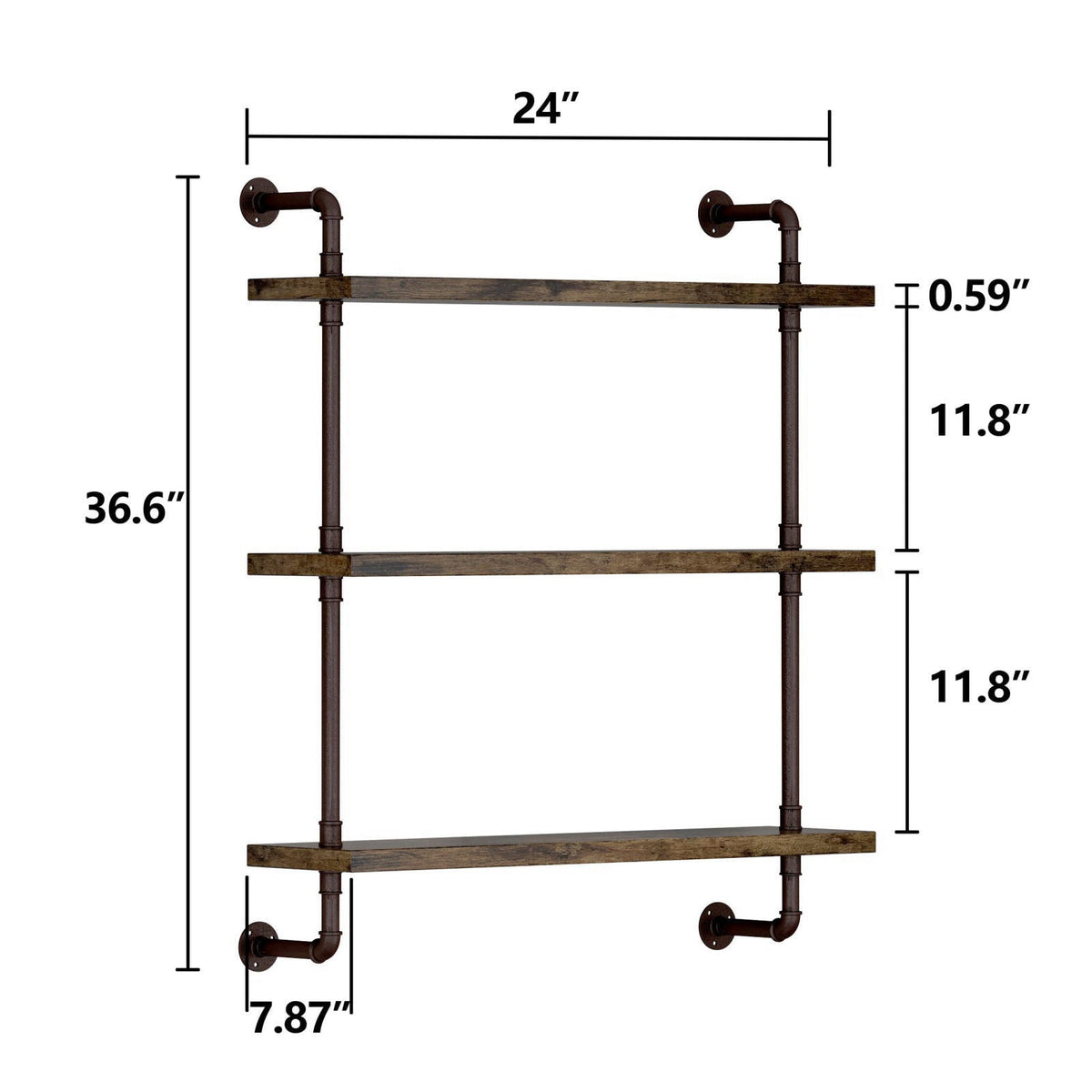 Helsin 3 Tier Industrial Pipe Shelf Rustic Wood Floating Shelves,Wall Display Bookshelf,Storage Rack Sundries Holder for