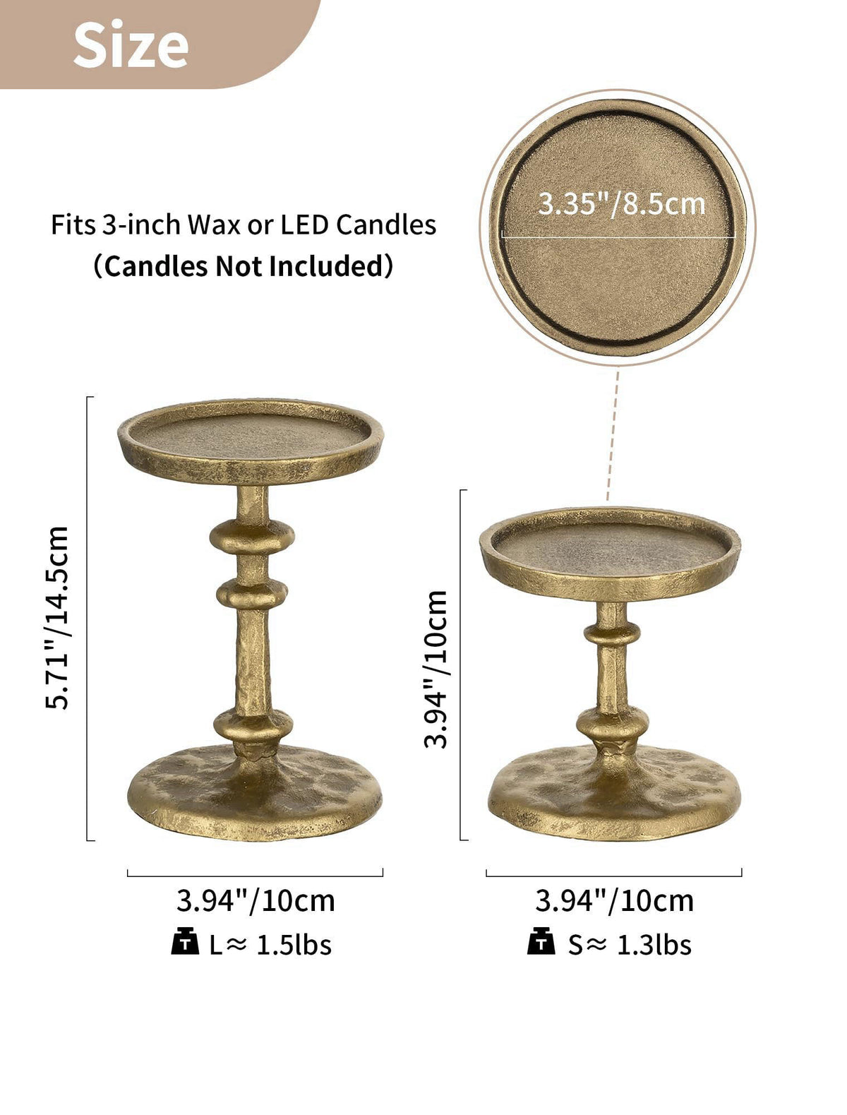 NUPTIO Gold Candle Holders for Pillar: Antique Brass Cast Iron Candle Stand – close-up detail