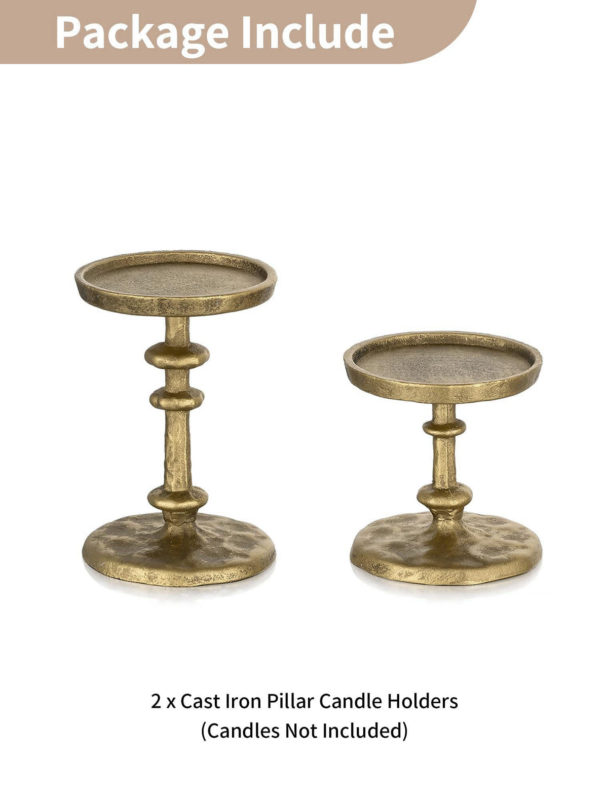 NUPTIO Gold Candle Holders for Pillar: Antique Brass Cast Iron Candle Stand – alternate angle