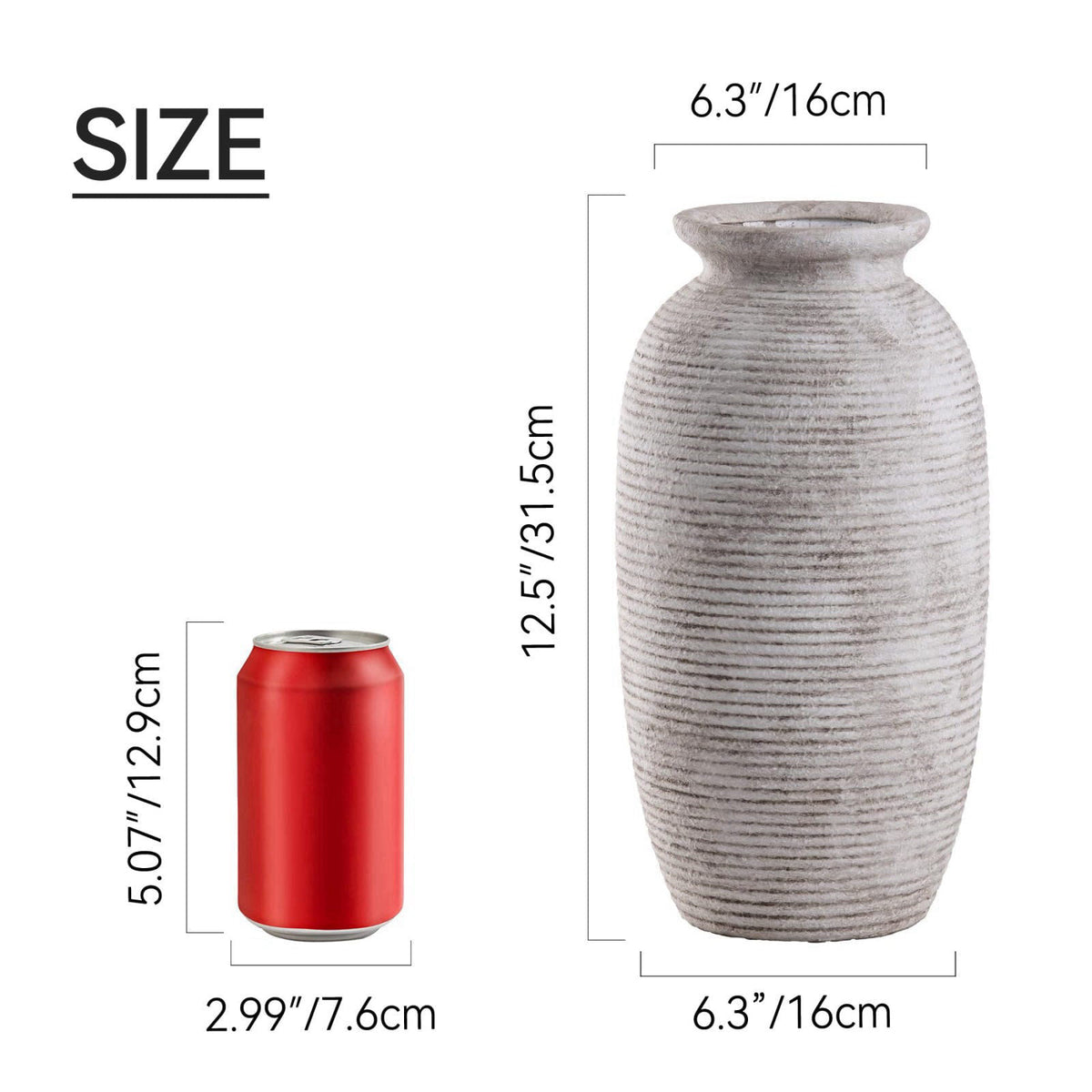 ooit Ceramic Flower Vase, 12.5" Large Vases Home Decor Rustic Farmhouse Tall Pottery Decorative Pampas Vase for Tabl