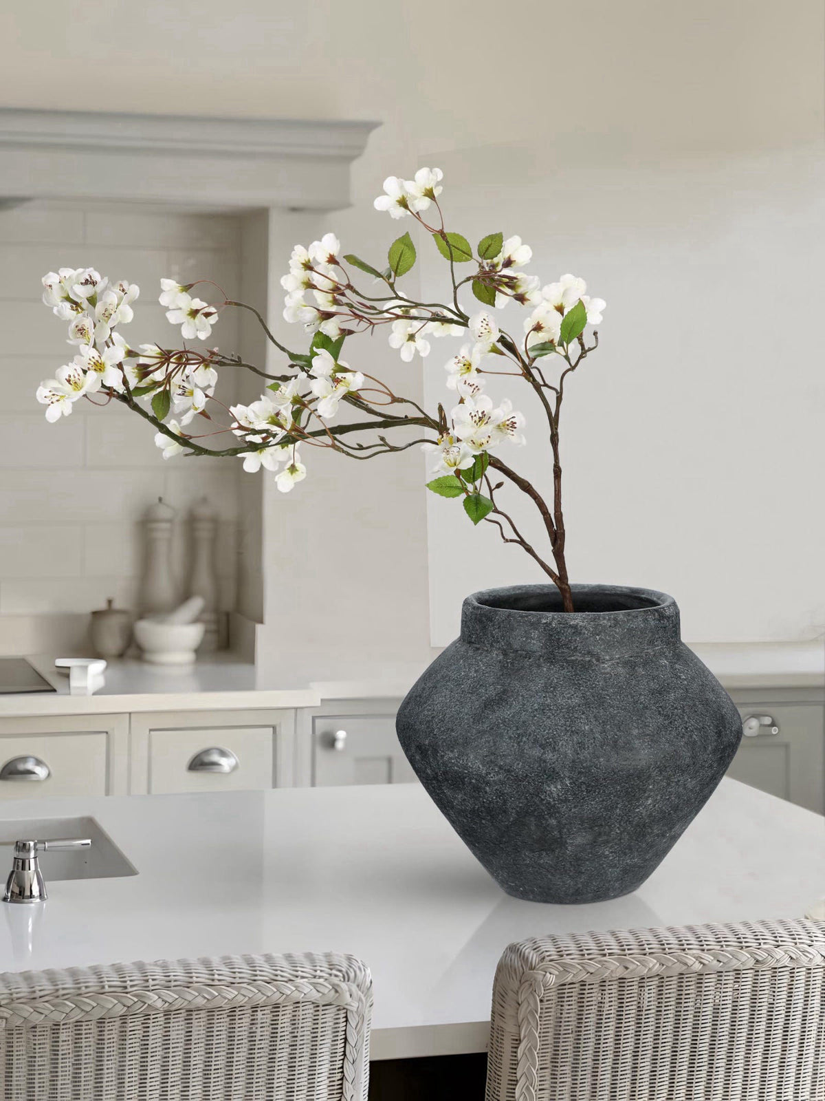 Briful Large Rustic Ceramic Vase with Distressed Finish, 8.2'' Tall Wide-Belly Decorative Flower Vases with Felt Pads, R