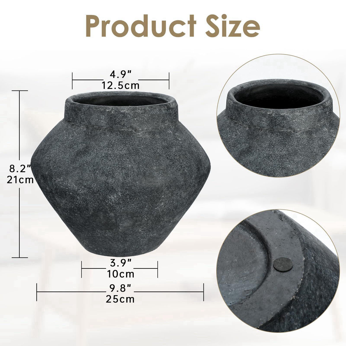 Briful Large Rustic Ceramic Vase with Distressed Finish, 8.2'' Tall Wide-Belly Decorative Flower Vases with Felt Pads, R