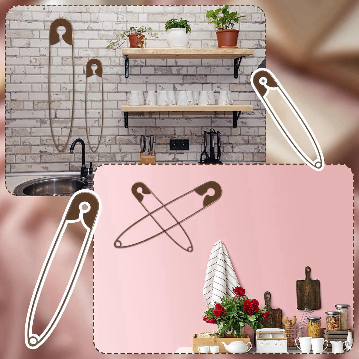 Daifunli 2 Pcs Large Hanging Metal Safety Pins Rustic Laundry Giant Safety Pin Laundry Wall Sign for Home Room Wall 3D D