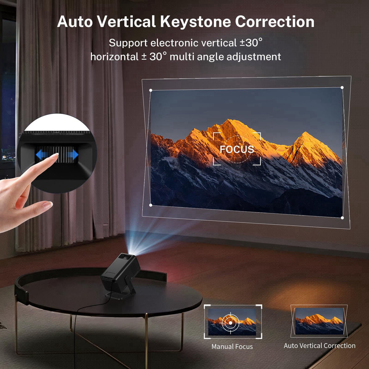 LYNCAST Built-in Apps 1080P 4K Support Mini Projector with Android 14, Phone Remote – full view, size 200 inches