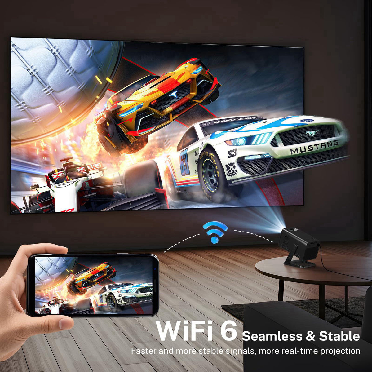 LYNCAST Built-in Apps 1080P 4K Support Mini Projector with Android 14, Phone Remote – alternate angle