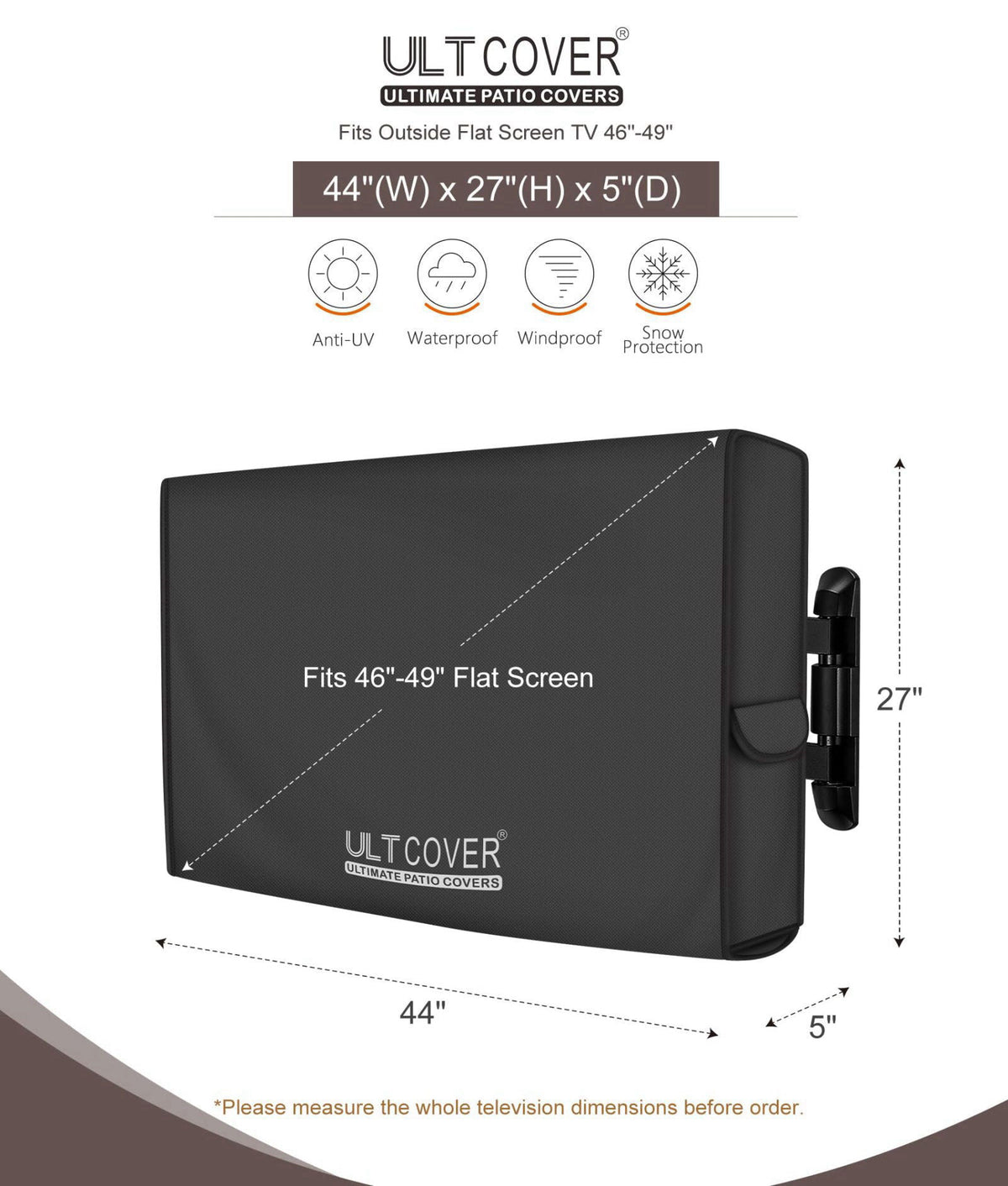 ULTCOVER Waterproof Outdoor TV Cover 46-49 inch, Black – close-up detail