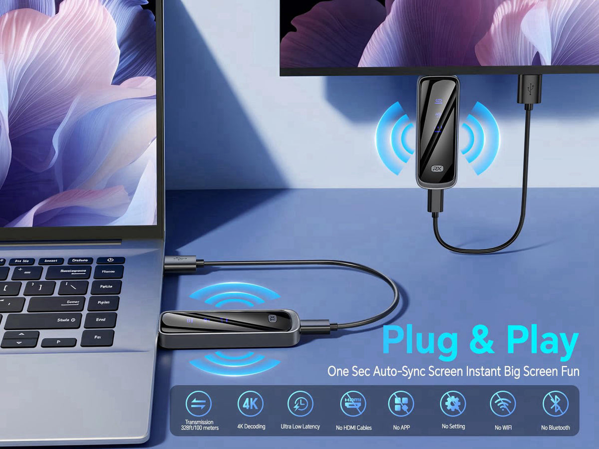 Futureagle Wireless HDMI Transmitter and Receiver 328FT/100M,4K Decode Plug & Play Portable 5G+2.4G Wireless Display Ada
