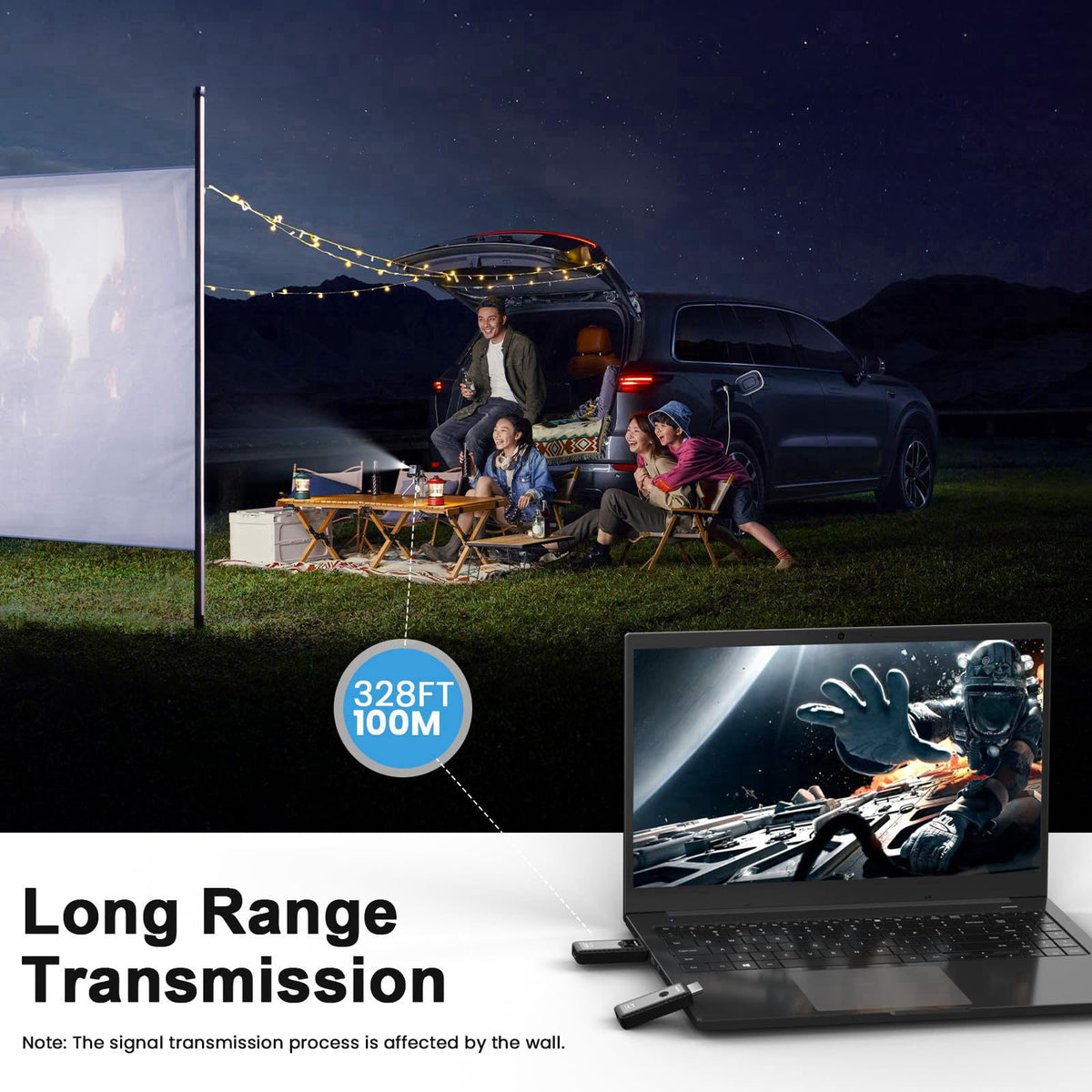 PWAYTEK Wireless HDMI Transmitter and Receiver, Wireless HDMI Extender Kit – back view and specifications