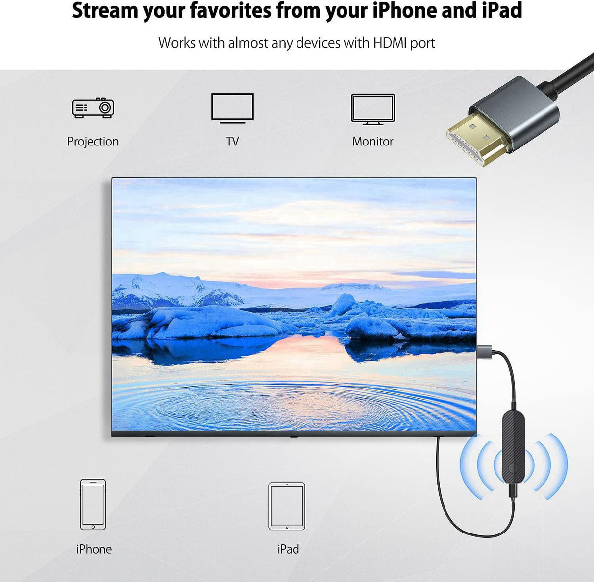 zonsiton iShare iOS Wireless HDMI Display Adapter for iPhone, Streaming Mirroring Device for iPhone to TV/Monitor/Projec