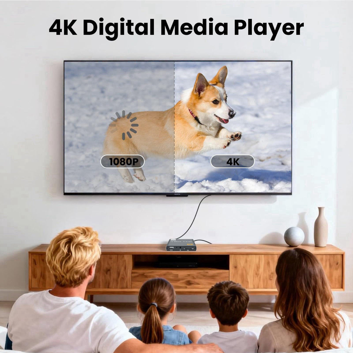 fnetic Fneitc 4K Full-HD Media Player with USB/SD Card Slot for TV Digital Signage – packaging and label