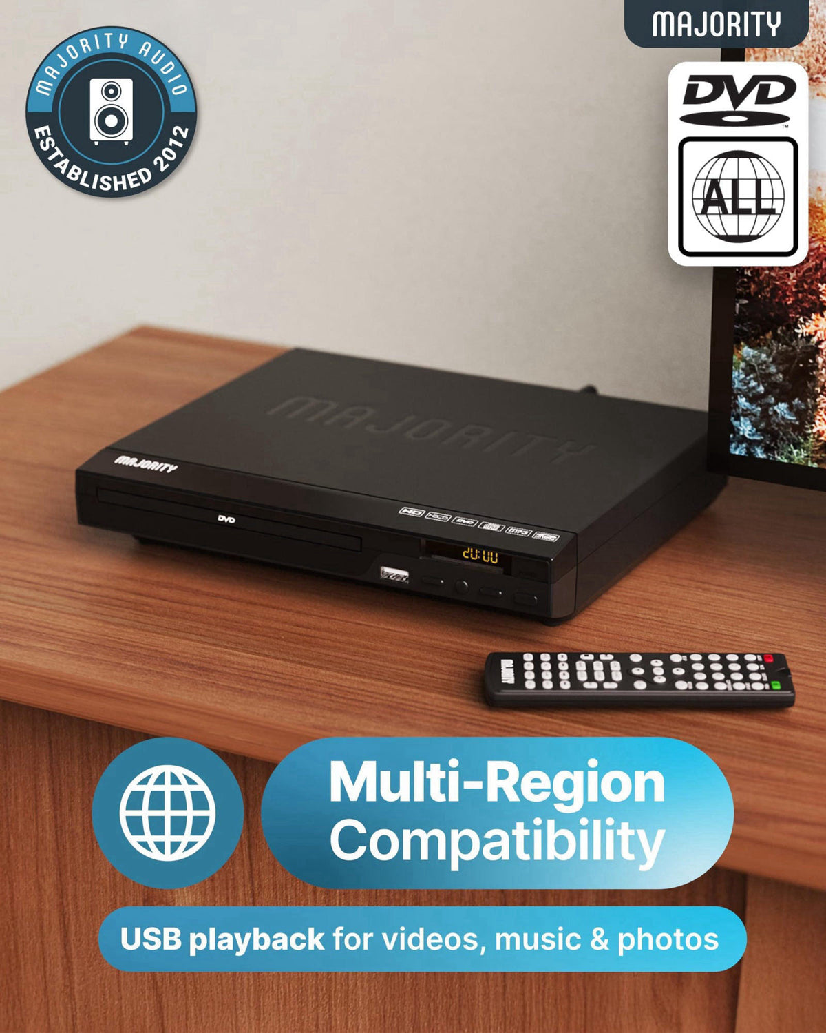 2026 Model HDMI DVD Player for TV | 1080P Region Free DVD-Players for Smart TV | Mini DVD Player with USB, CD & MP3 | HD
