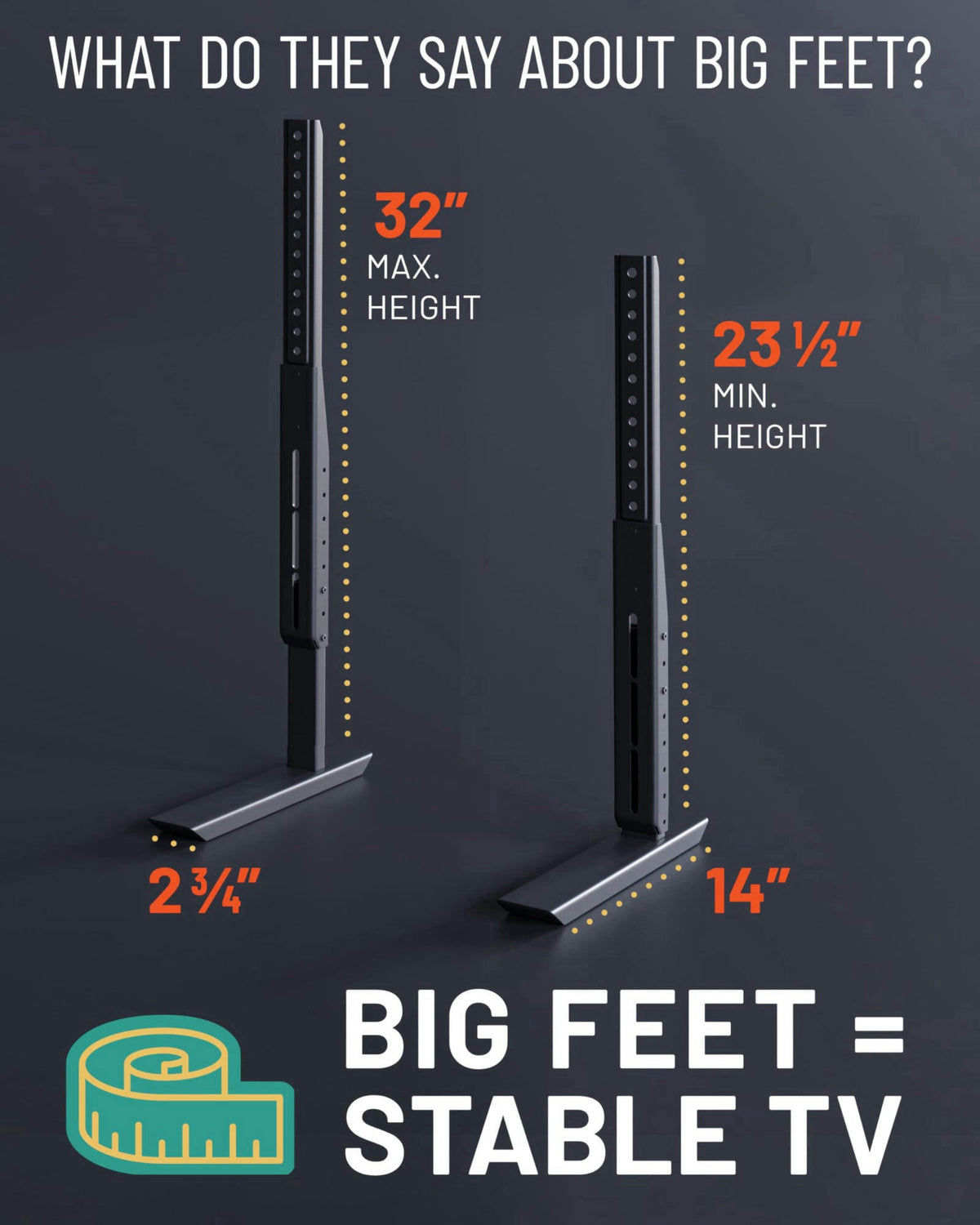 ECHOGEAR Universal TV Stand for 49-77” TVs up to 100lbs, Adjustable Height – close-up detail in black