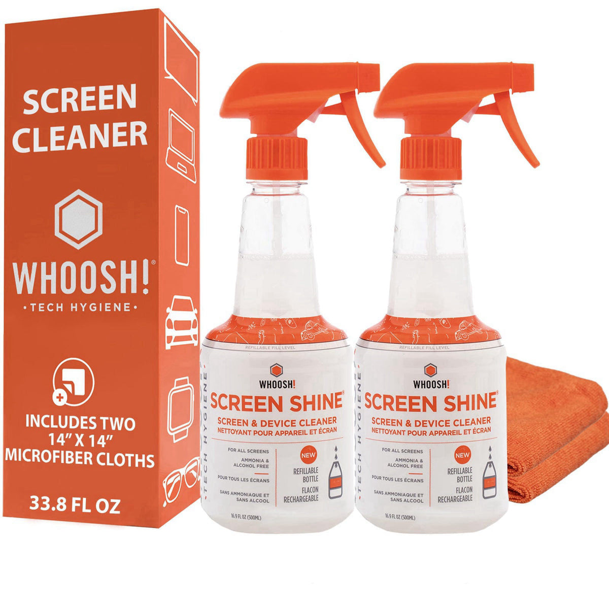 WHOOSH! Screen Shine Pro – TV Screen Cleaner & Cloth, Set of 2, 16.9 fl oz – product photo (Lens Cleaners)