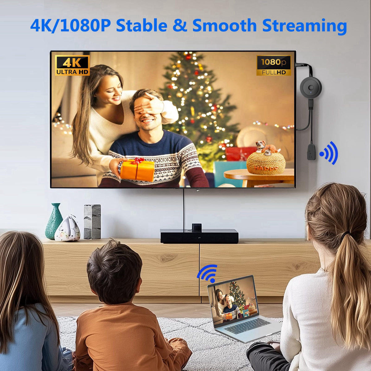 DRYMOKINI 2026 Wireless HDMI Display Adapter 4K, Portable Screen Mirror Dongle, WiFi Casting Video/Audio for Phone, Pad,