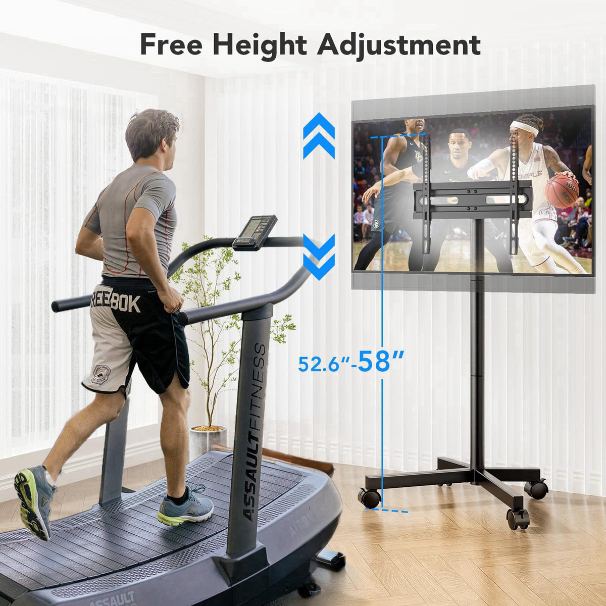 AX WABER Mobile TV Cart Stand with Wheels for 23-60" tvs, Height Adjustable, Portable Floor Stand Holds up to 88 lbs