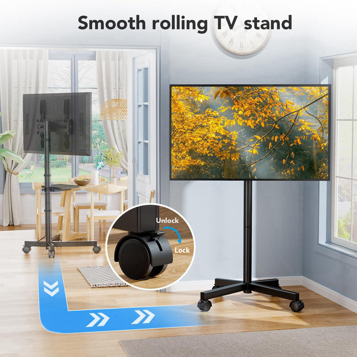 AX WABER Mobile TV Cart Stand with Wheels for 23-60" tvs, Height Adjustable, Portable Floor Stand Holds up to 88 lbs