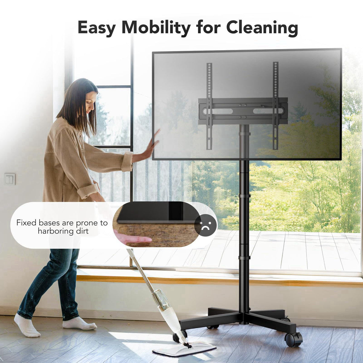 AX WABER Mobile TV Cart Stand with Wheels for 23-60" tvs, Height Adjustable, Portable Floor Stand Holds up to 88 lbs