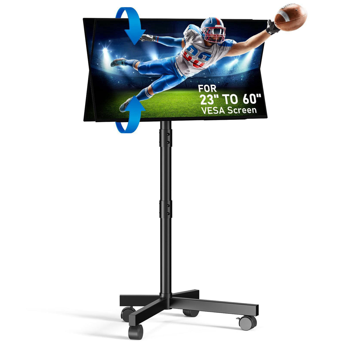 Zontera Rolling TV Stand, Mobile TV Stand for 23-60 Inch LCD LED TVs, Black