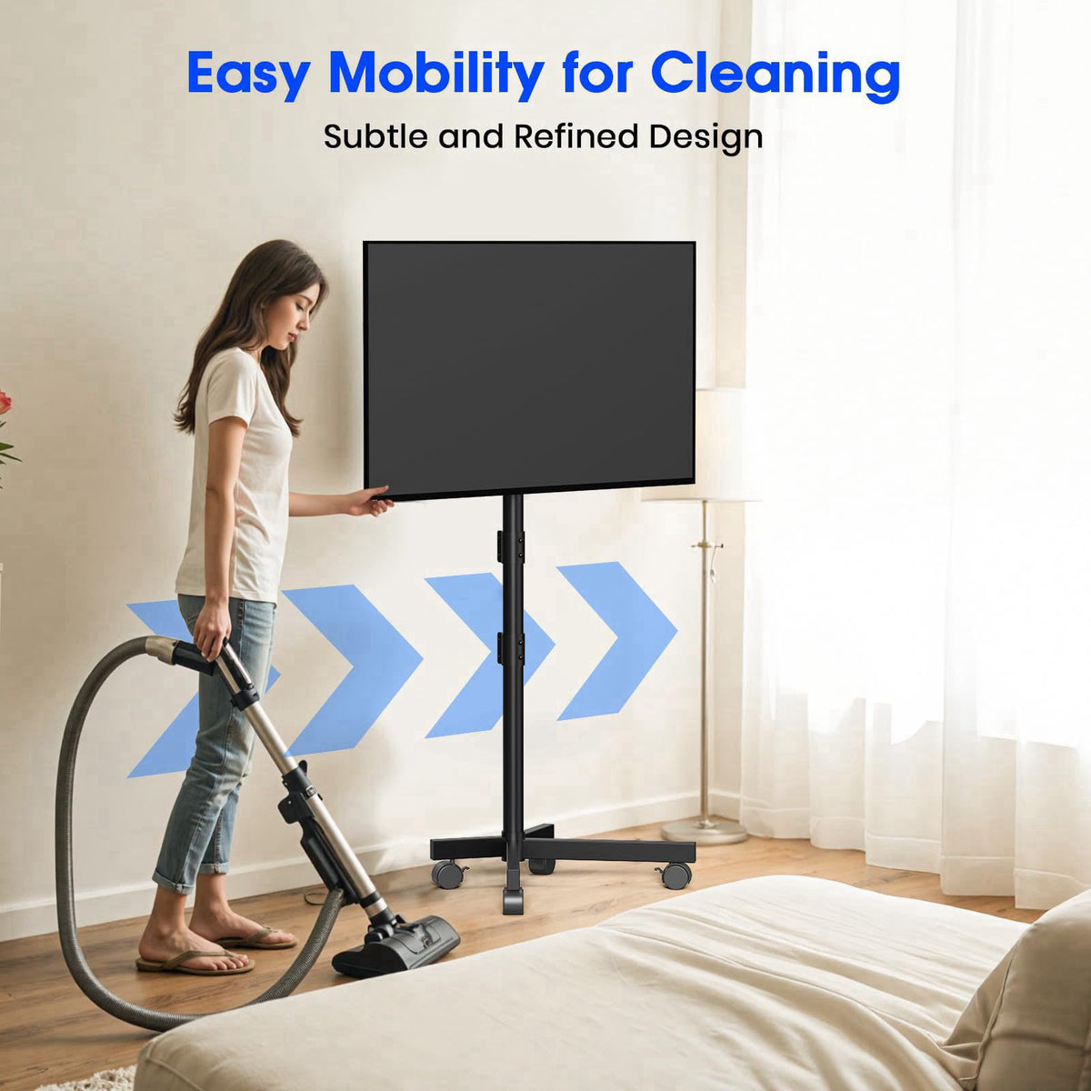 Zontera Rolling TV Stand, Mobile TV Stand for 23-60 Inch LCD LED TVs, Black – alternate angle
