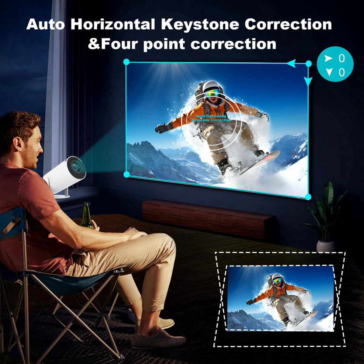 SKUOU Mini Projector, HY300 PRO Portable Projector, Support 4K 1080P with Dual-Band WIFI6 5G Wireless 5.2 Bluetooth Andr