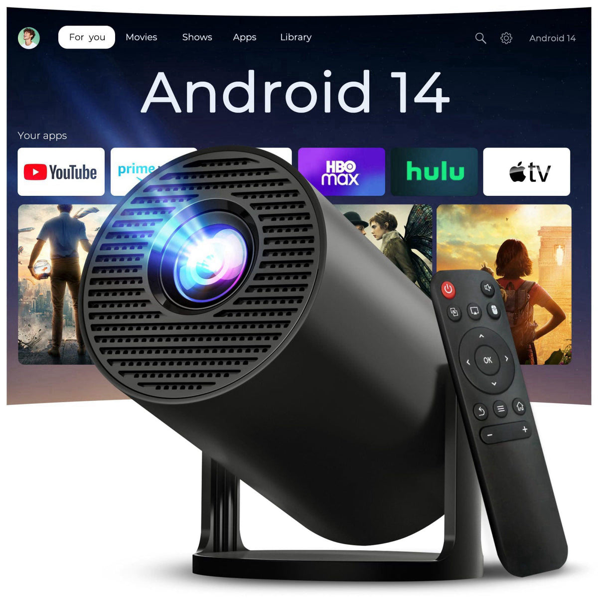 LYNCAST [Built-in Apps] Mini Projector 4K Supported, Android TV OS & Phone Remote