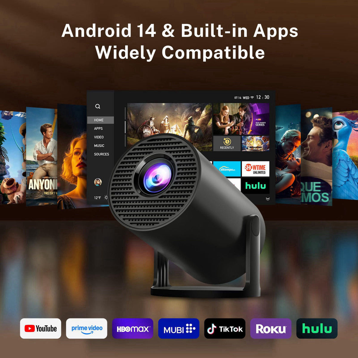 LYNCAST [Built-in Apps] Mini Projector 4K Supported, Android TV OS & Phone Remote – close-up detail