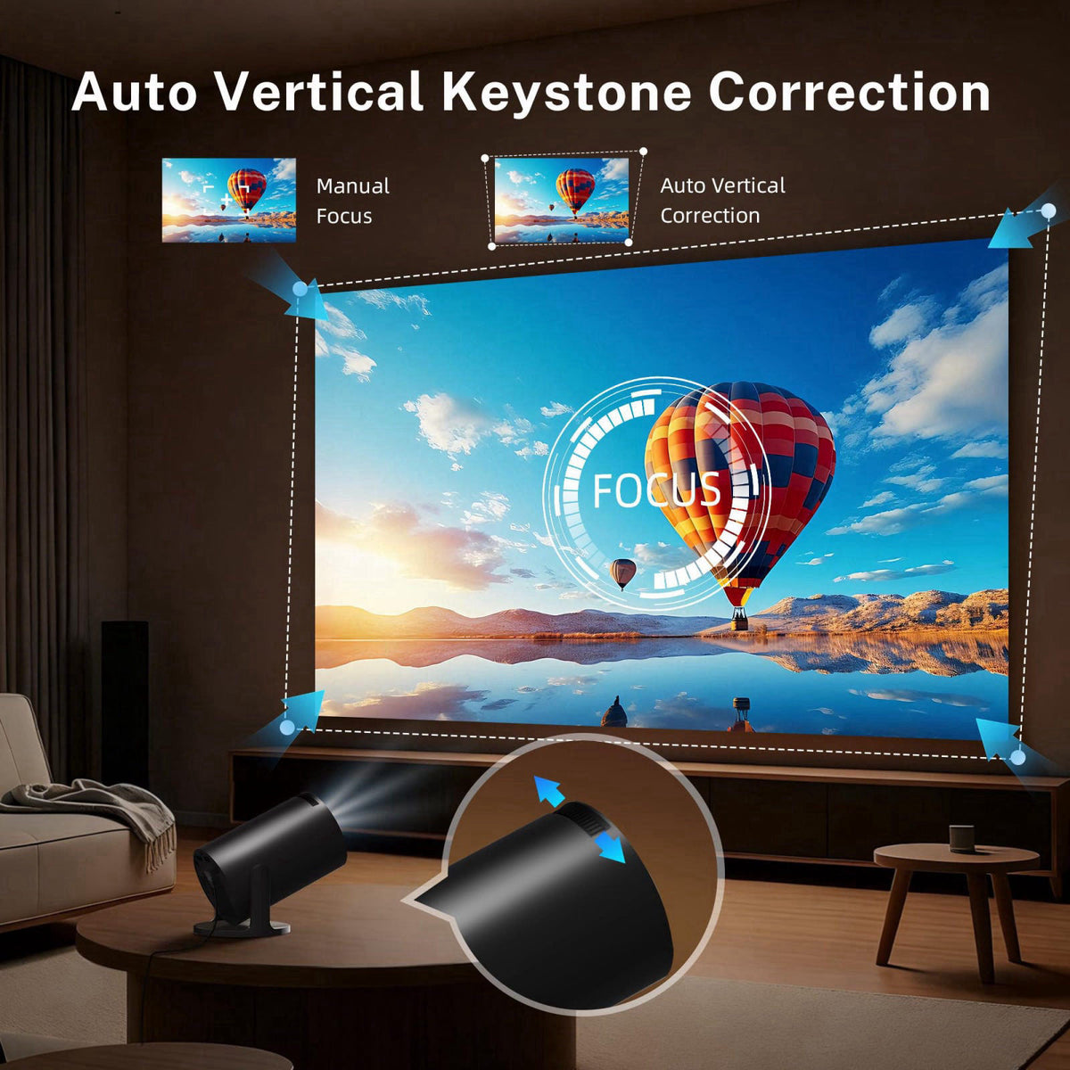 LYNCAST [Built-in Apps] Mini Projector 4K Supported, Android TV OS & Phone Remote – packaging and label