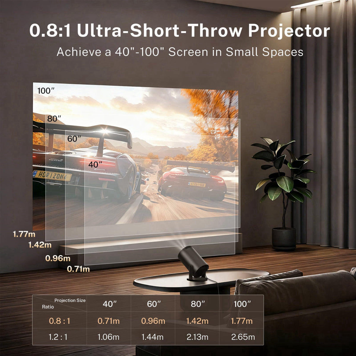 LYNCAST [Built-in Apps] Mini Projector 4K Supported, Android TV OS & Phone Remote – full view
