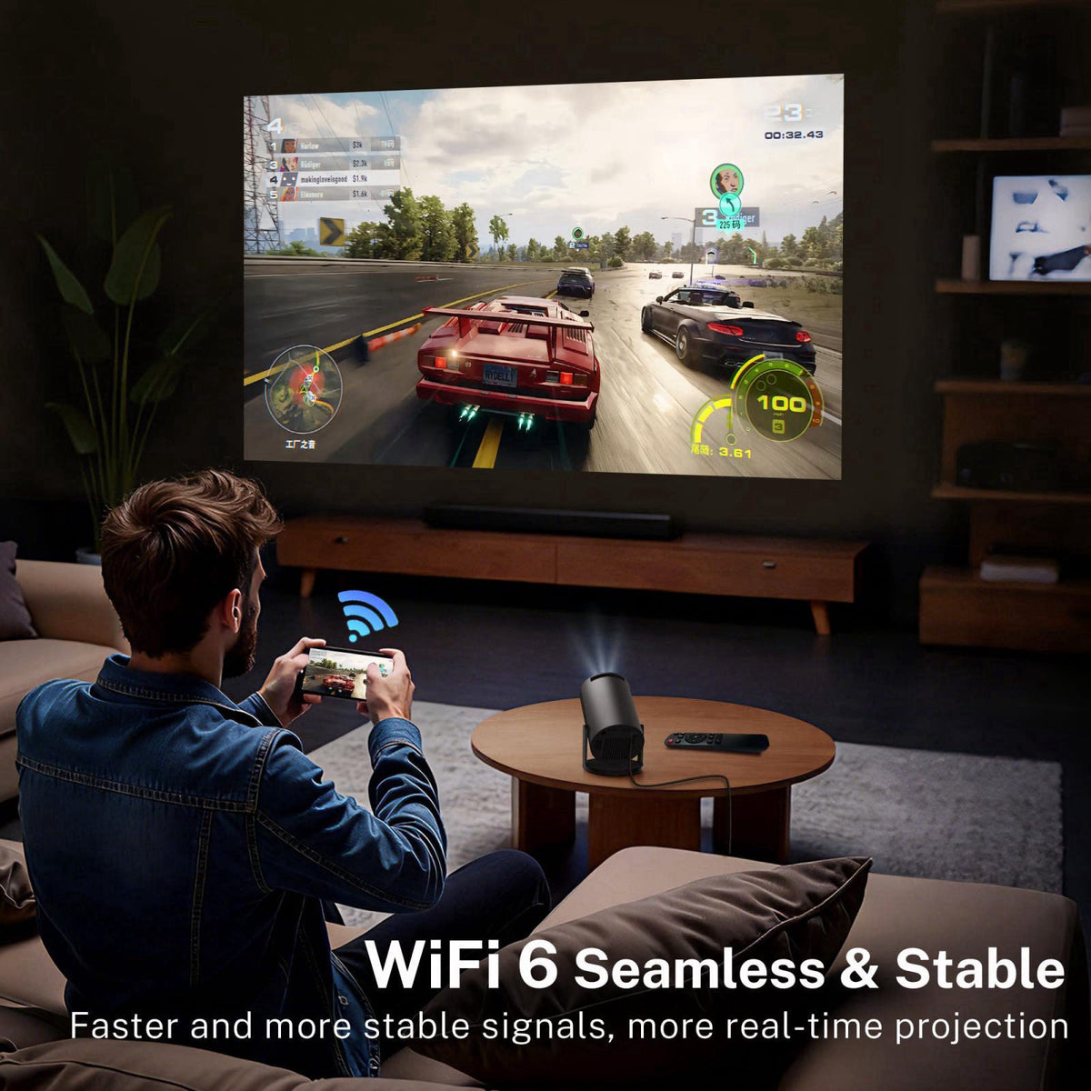 LYNCAST [Built-in Apps] Mini Projector 4K Supported, Android TV OS & Phone Remote – alternate angle