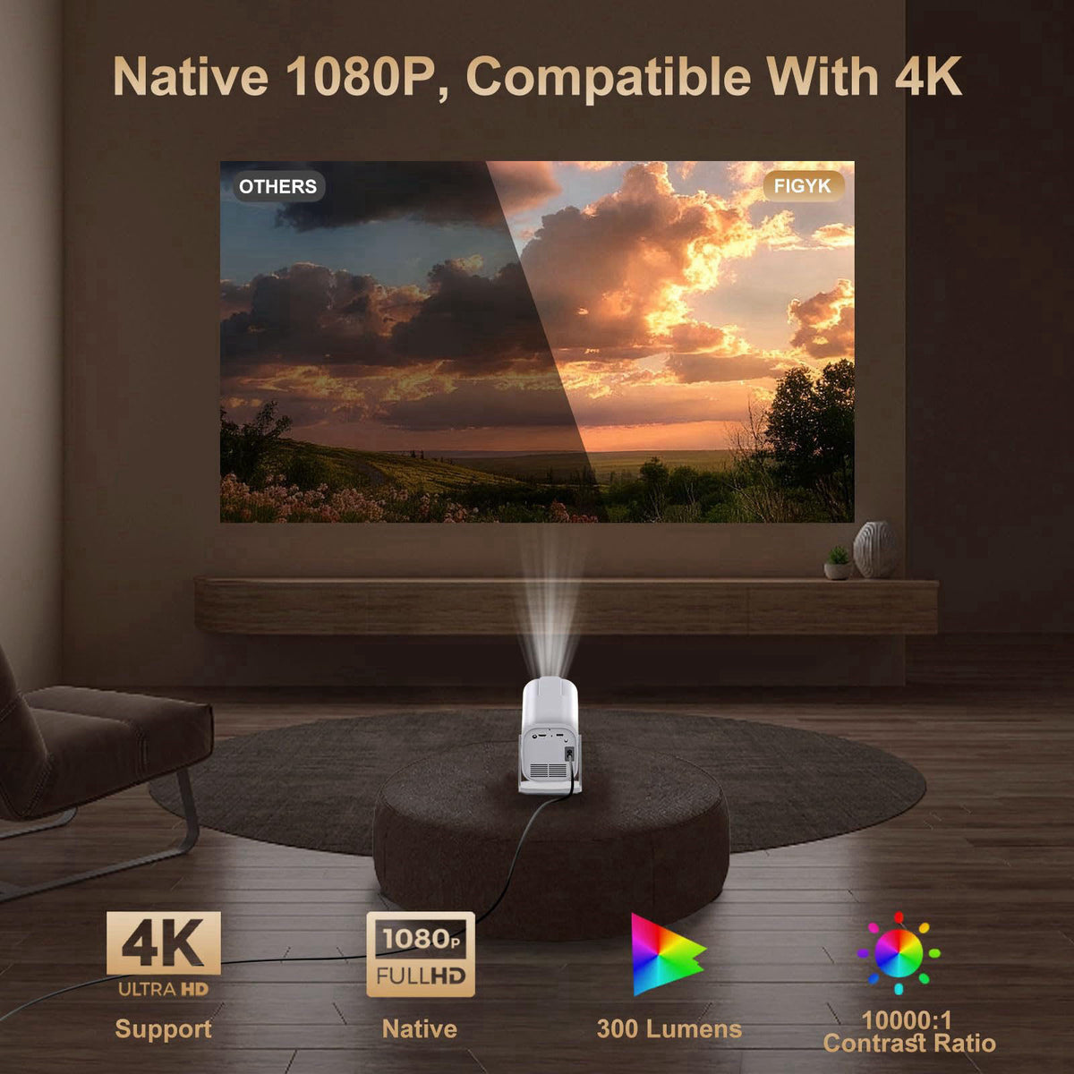 FIGYK 【Built-in APPS & Electric Focusing 】Mini Projector With Wifi And Bluetooth – alternate angle