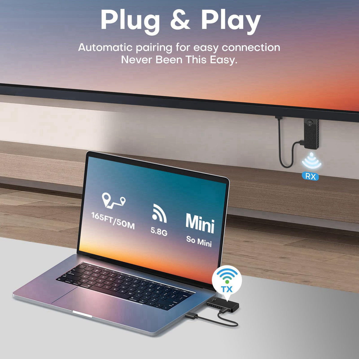 ZOCIBIHI Wireless HDMI Transmitter and Receiver for Streaming Kit,Built-in Antenna Low-latency transmission of 1080P HD 