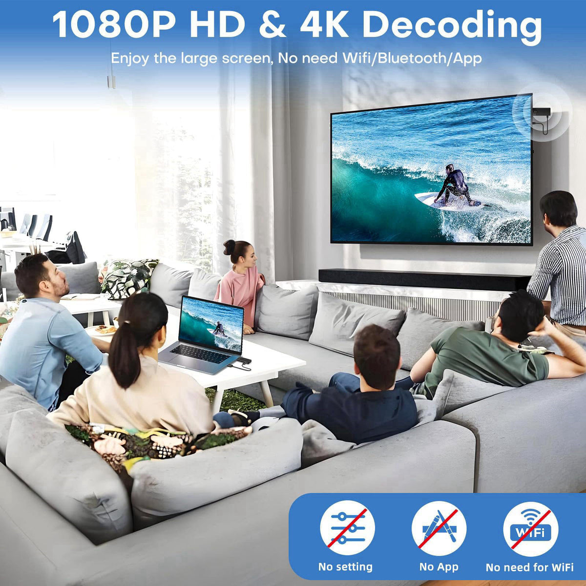 ZOCIBIHI Wireless HDMI Transmitter and Receiver for Streaming Kit,Built-in Antenna Low-latency transmission of 1080P HD 
