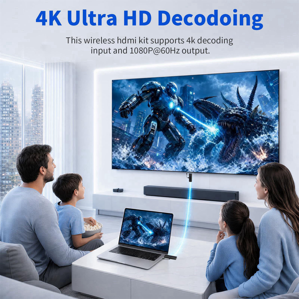 HSJINHONG 2026 New Wireless HDMI Transmitter and Receiver, 360FT/110M Extender,4K Decode 1080P@60Hz Output,LED Display, 