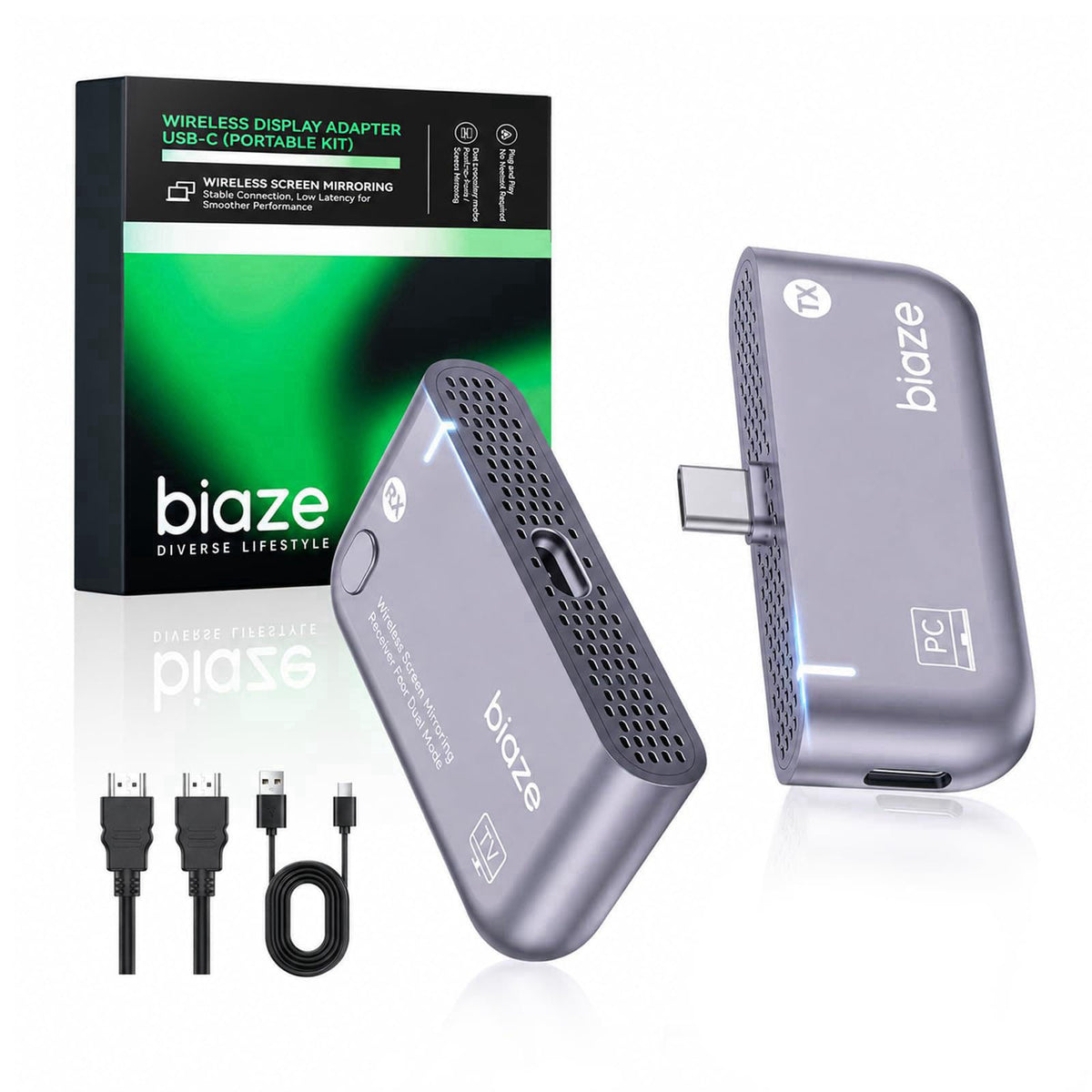 biaze Wireless HDMI Transmitter and Receiver USB C 165FT/50M Plug and Play – product photo (AV Receivers &amp; Amplifier