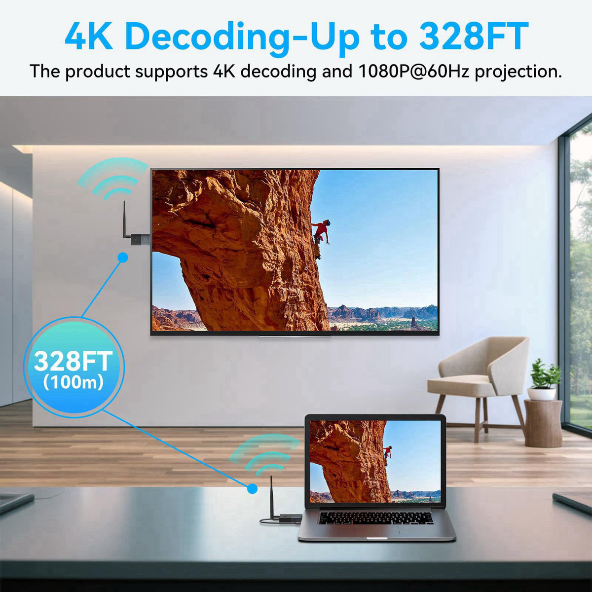 XYDMYELE Wireless HDMI Transmitter and Receiver, 330FT/100M Wireless HDMI Extender for 4K Decode Input 1080P@60Hz Output