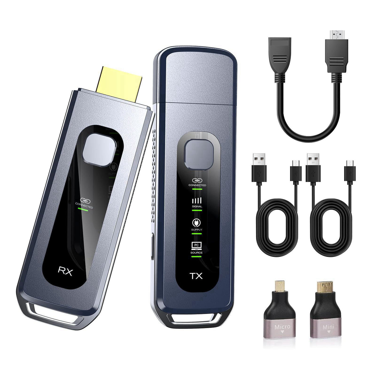 Zecamin Wireless HDMI Transmitter and Receiver, HDMI Extender 4K Decode 1080P, LCD Display, Plug&Play, 2.4G&5G for Strea