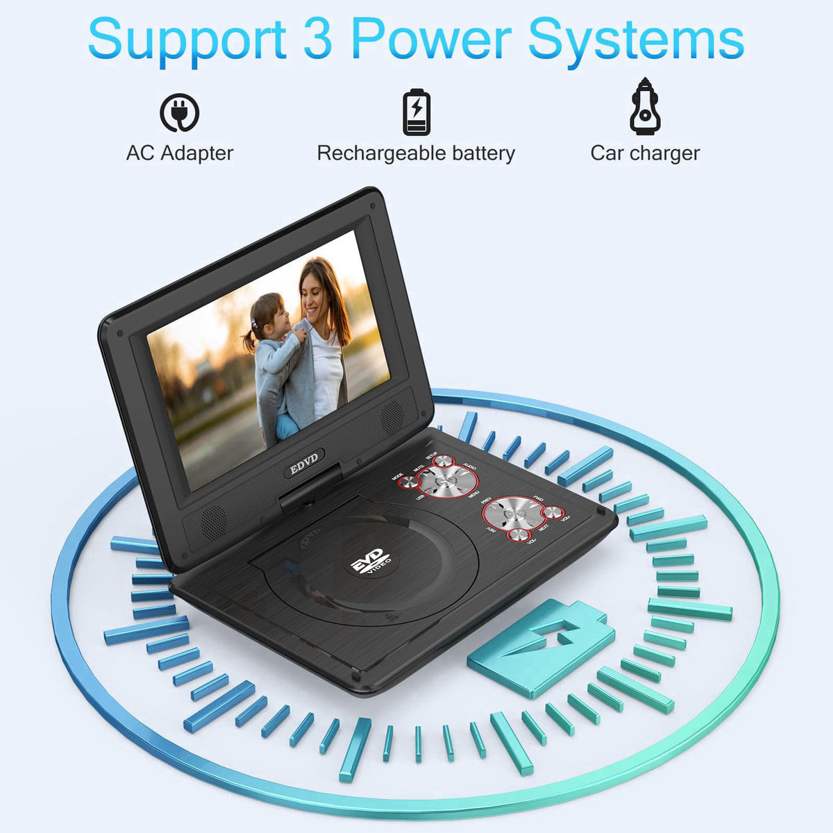 SQQBZZ 11.5" Portable DVD Player with 9.5" Swivel Screen, 5-Hours Rechargeable Battery,Car DVD Player,Support CD