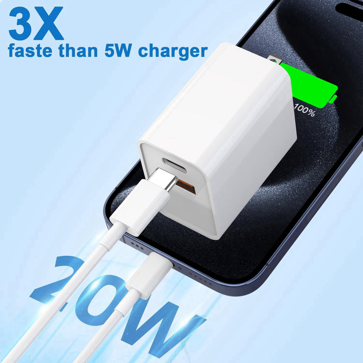 DelTucci 10FT iPhone 17/16e Fast Charger,2Pack 20W Dual Port USB C + A Power Adapter 10Foot Long USB C Fast Charging Cab