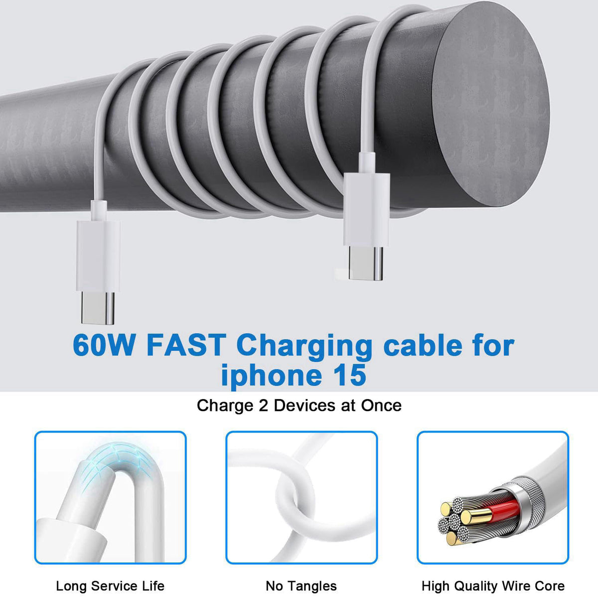 DelTucci 10FT iPhone 17/16e Fast Charger,2Pack 20W Dual Port USB C + A Power Adapter 10Foot Long USB C Fast Charging Cab